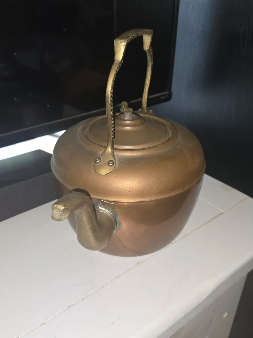 Vintage Copper-Colored Kettle with Brass Handle